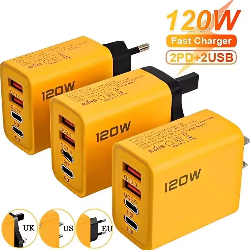 120W 4-Port USB-C Fast Charger – PD & Quick Charge 3.0