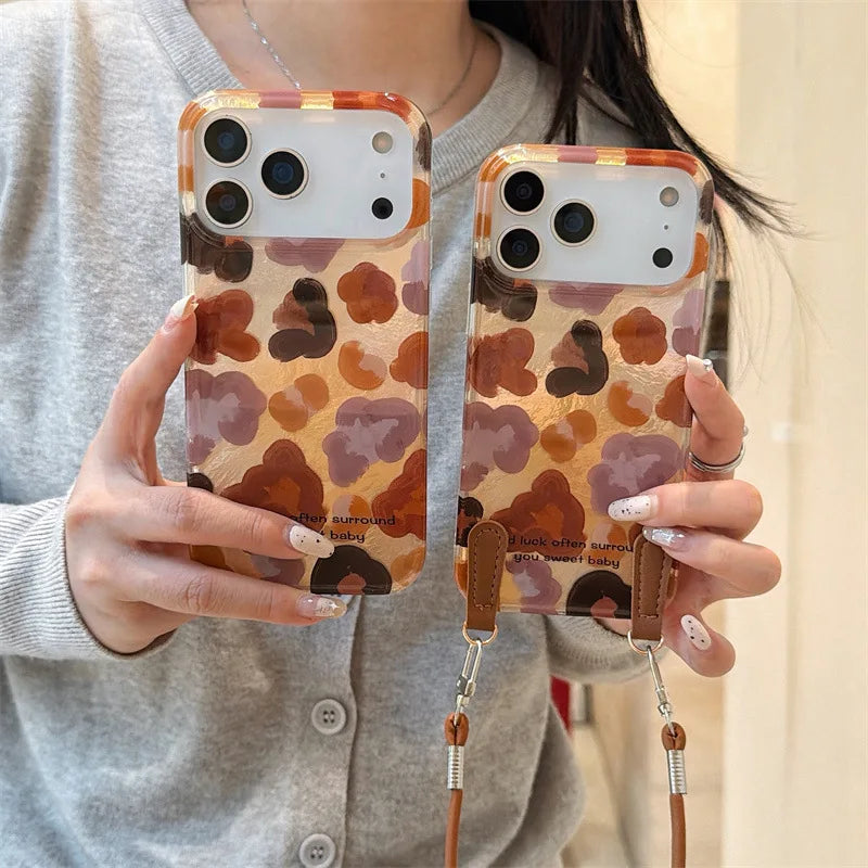 Leopard Graffiti Phone Case with Lanyard – Shockproof for iPhone 17 Pro Max