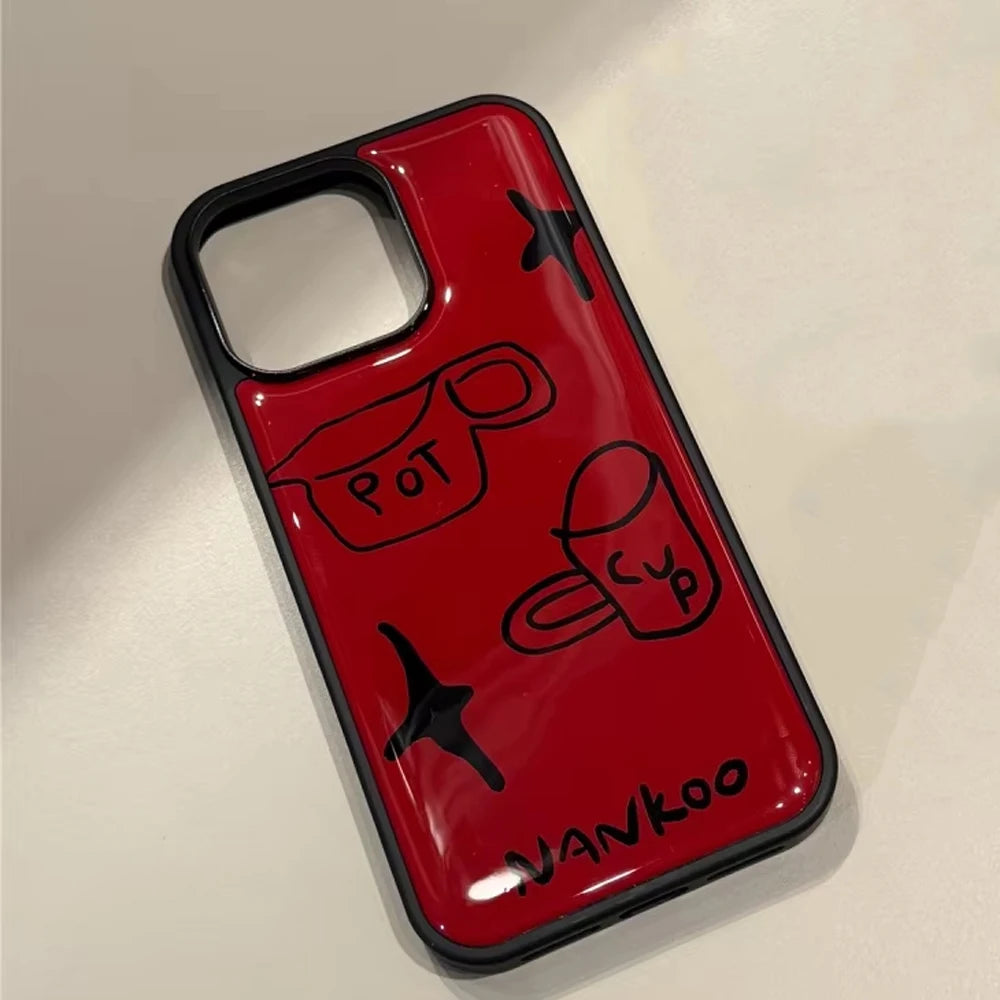 Funny Graffiti Tableware Phone Case – Shockproof Silicone for iPhone 11-17