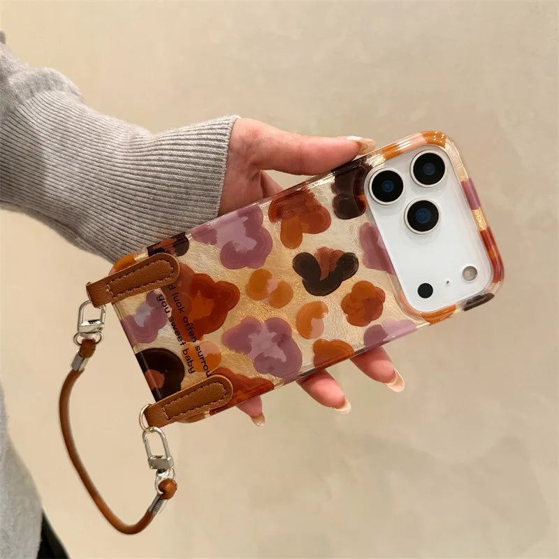 Leopard Graffiti Phone Case with Lanyard – Shockproof for iPhone 17 Pro Max