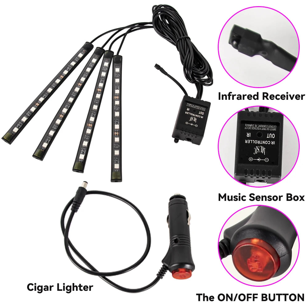 Neon RGB Car Interior Foot Light – USB App & Remote Music Sync