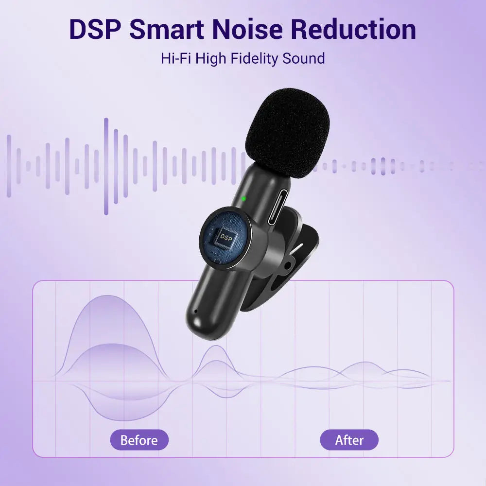 2.4G Wireless Lavalier Microphone – Noise Cancelling for iPhone, Android & iPad