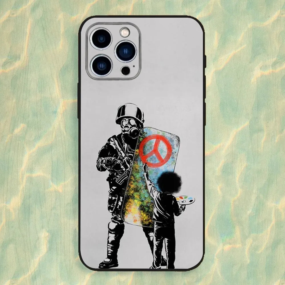 Banksy War & Peace Graffiti Case – Silicone Cover for iPhone 7-17 Pro Max