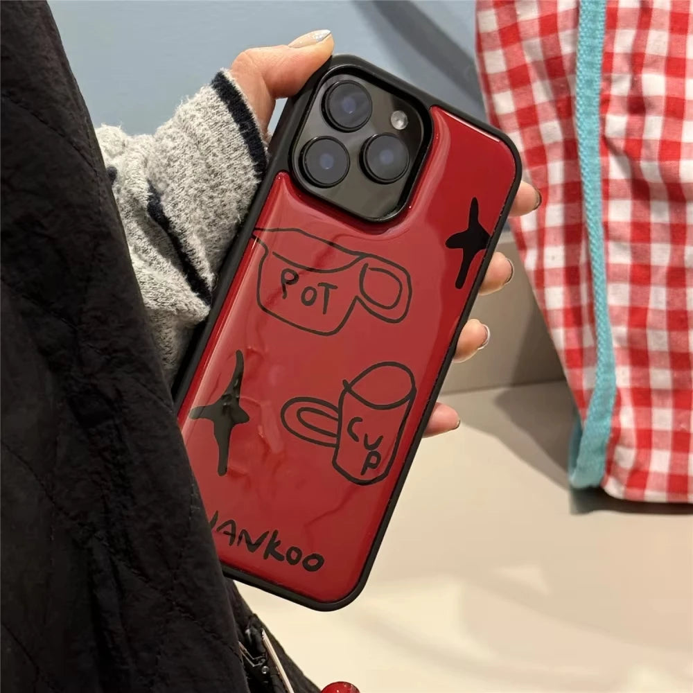 Funny Graffiti Tableware Phone Case – Shockproof Silicone for iPhone 11-17