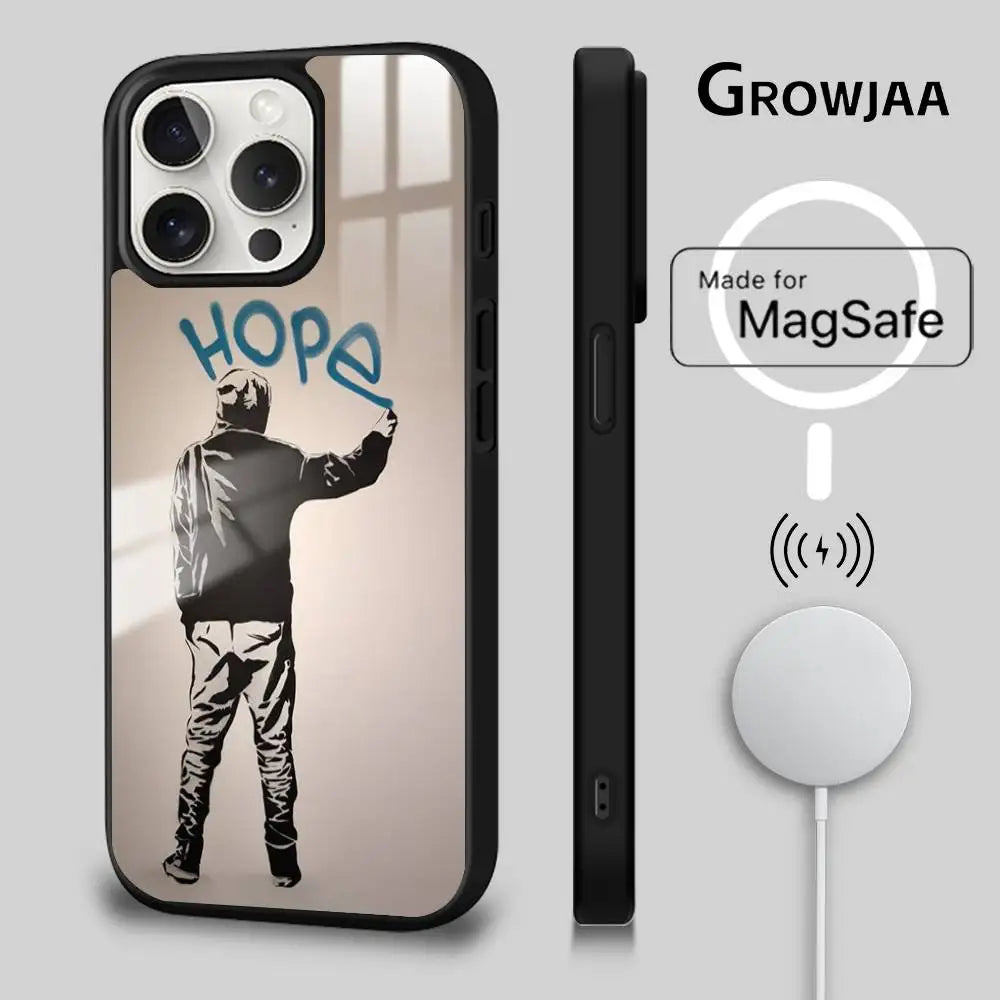 Banksy Graffiti MagSafe iPhone Case – Wireless Charging Cover for iPhone 13-16 Pro Max