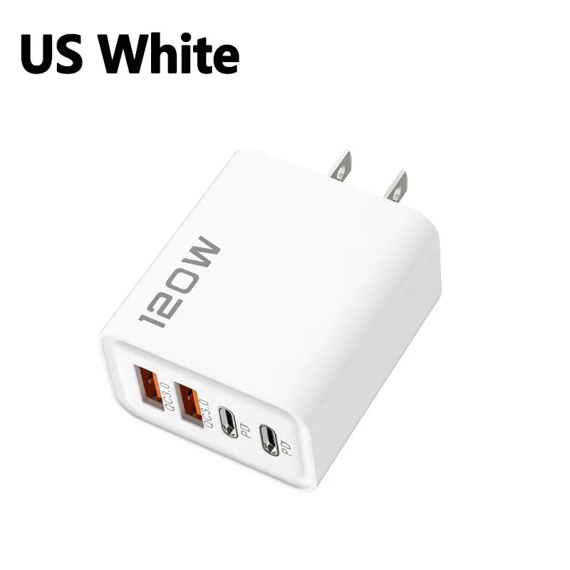 120W 4-Port USB-C Fast Charger – PD & Quick Charge 3.0