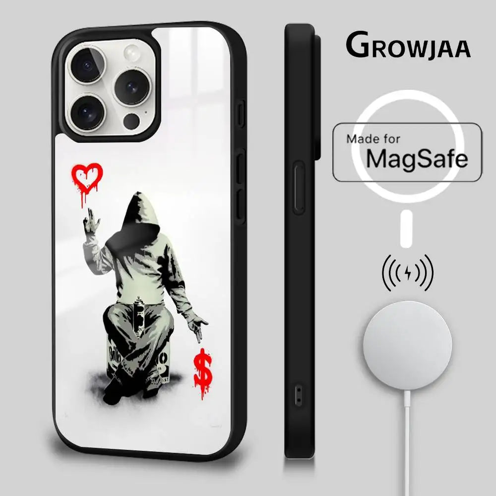 Banksy Graffiti MagSafe iPhone Case – Wireless Charging Cover for iPhone 13-16 Pro Max