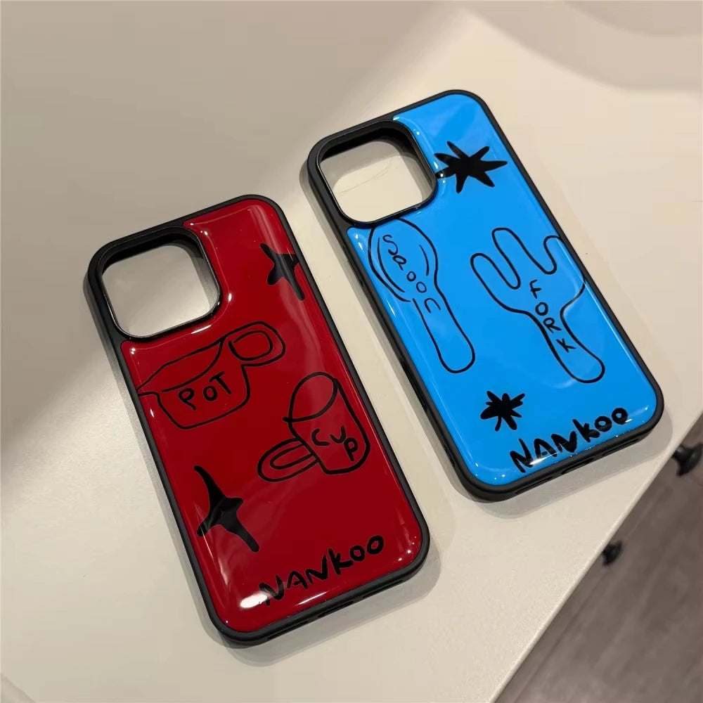 Funny Graffiti Tableware Phone Case – Shockproof Silicone for iPhone 11-17