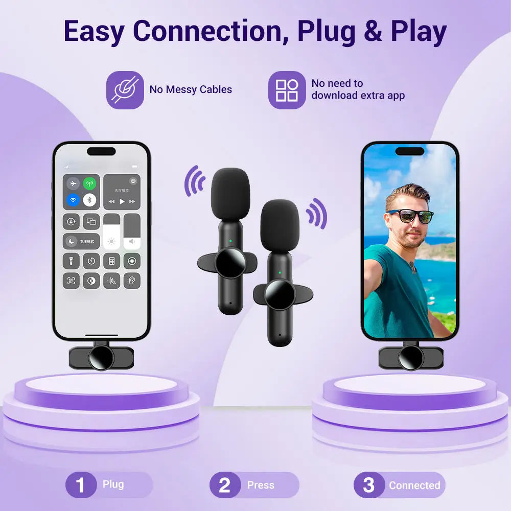 2.4G Wireless Lavalier Microphone – Noise Cancelling for iPhone, Android & iPad