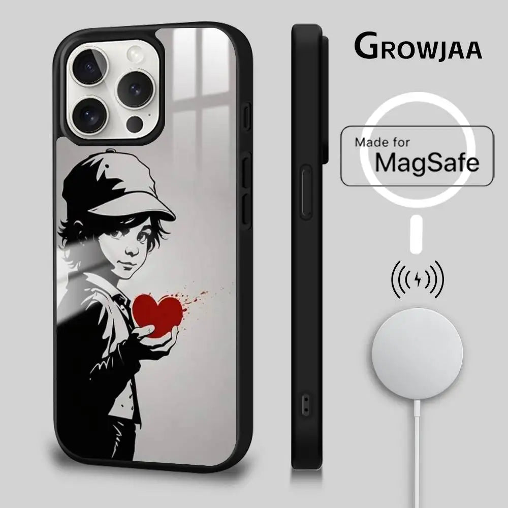 Banksy Graffiti MagSafe iPhone Case – Wireless Charging Cover for iPhone 13-16 Pro Max
