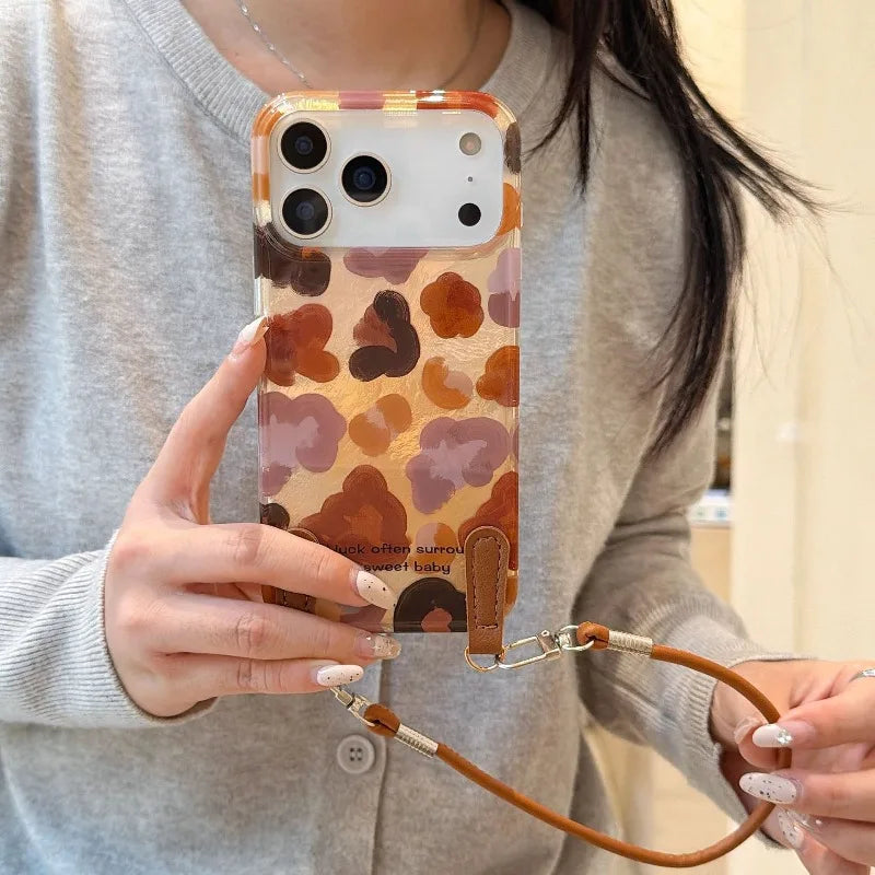 Leopard Graffiti Phone Case with Lanyard – Shockproof for iPhone 17 Pro Max