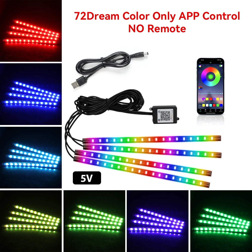 Neon RGB Car Interior Foot Light – USB App & Remote Music Sync