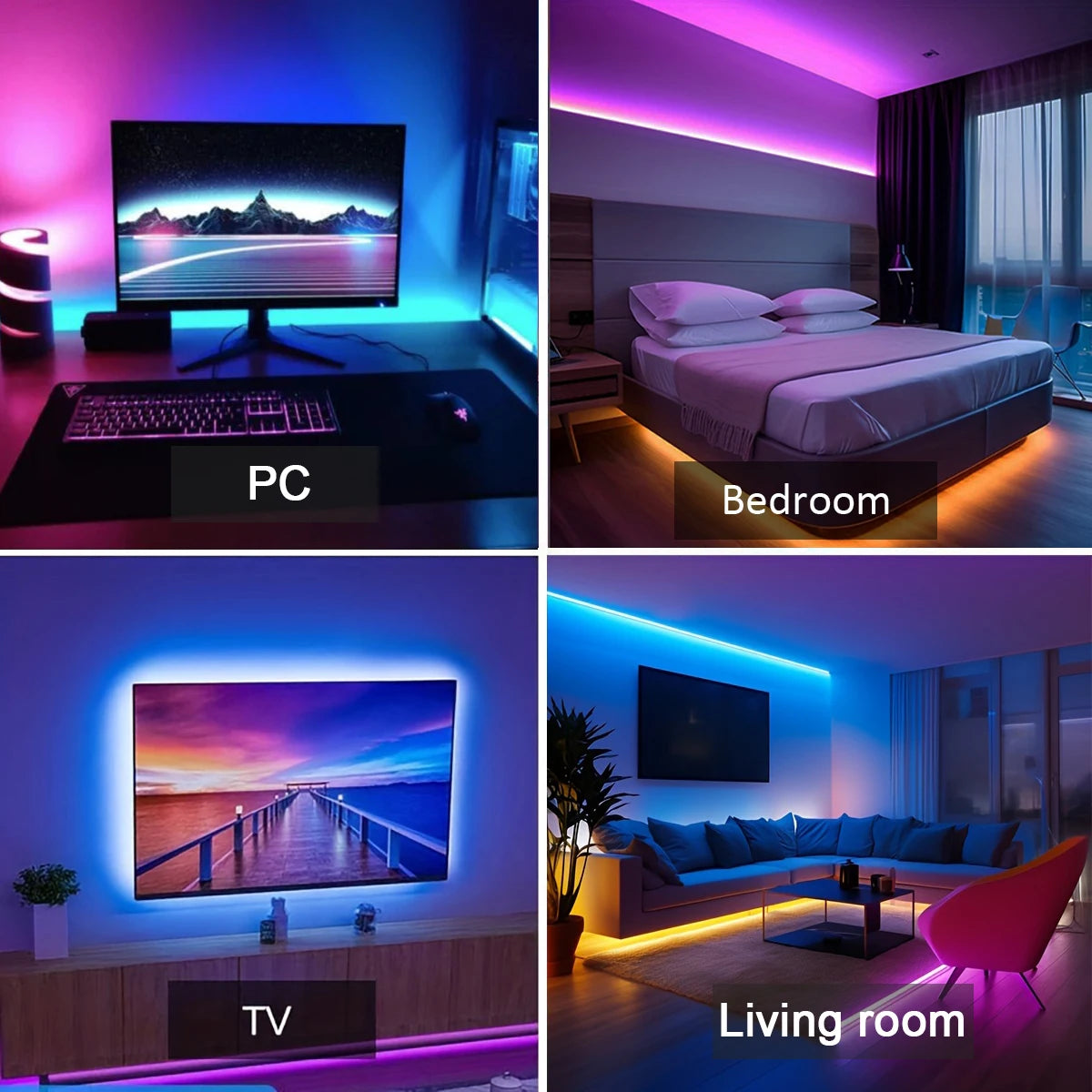 RGB LED Strip Lights – App & Remote Control Room Ambiance Lighting