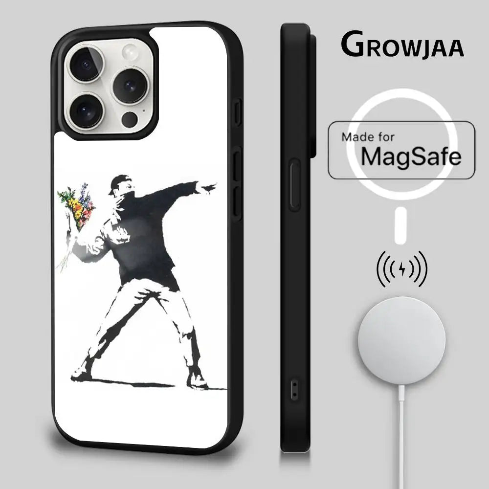 Banksy Graffiti MagSafe iPhone Case – Wireless Charging Cover for iPhone 13-16 Pro Max