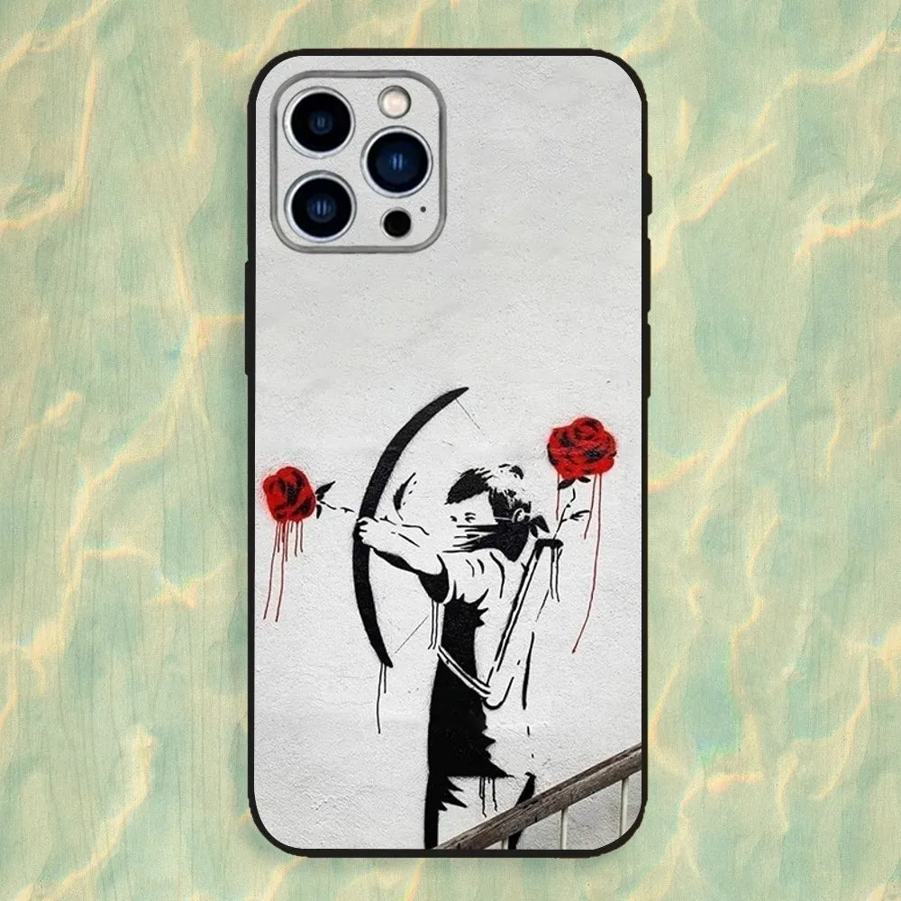 Banksy War & Peace Graffiti Case – Silicone Cover for iPhone 7-17 Pro Max