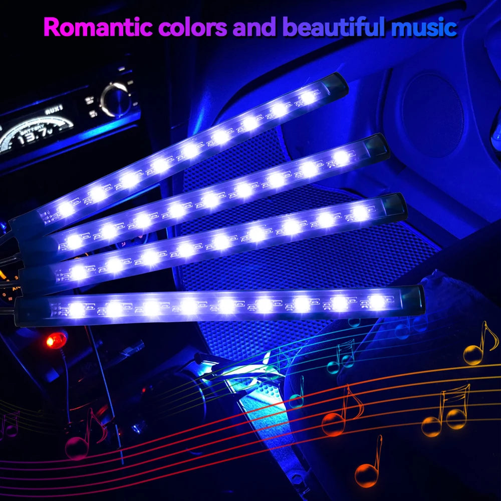 Neon RGB Car Interior Foot Light – USB App & Remote Music Sync
