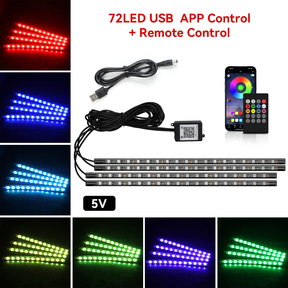 Neon RGB Car Interior Foot Light – USB App & Remote Music Sync