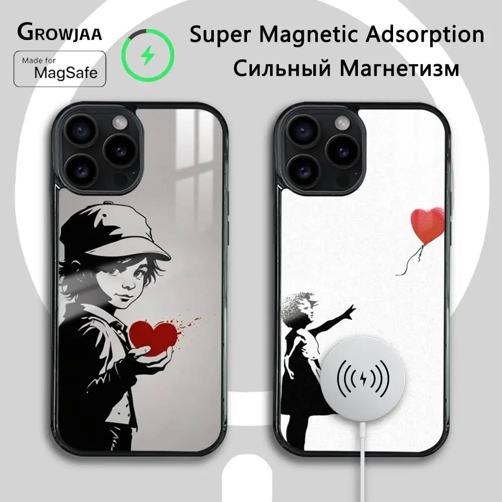 Banksy Graffiti MagSafe iPhone Case – Wireless Charging Cover for iPhone 13-16 Pro Max