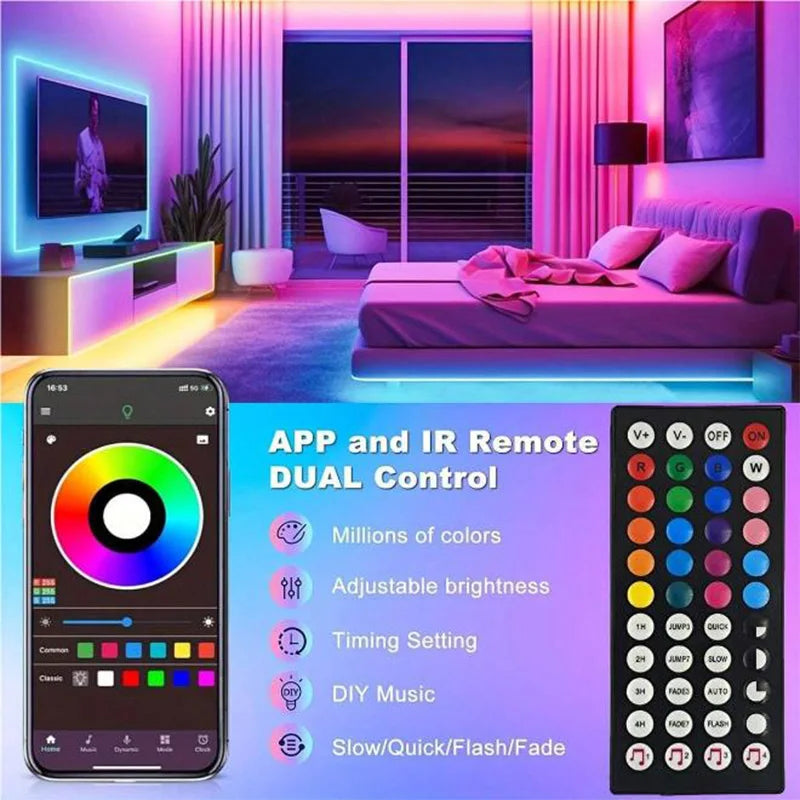 RGB LED Strip Lights – App & Remote Control Room Ambiance Lighting